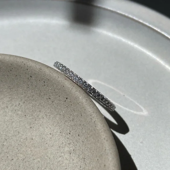 Small Cubic Zirconia Eternity Band 925 Sterling Silver Ring - Picture 2 of 3